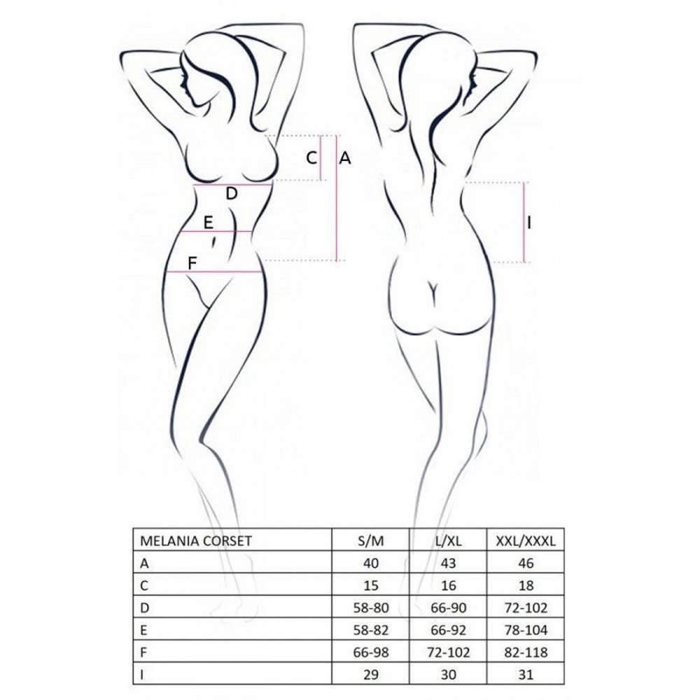 Эротические корсеты - Корсет с пажами MELANIA CORSET black XXL/XXXL - Passion, трусики, полупрозрачный 1