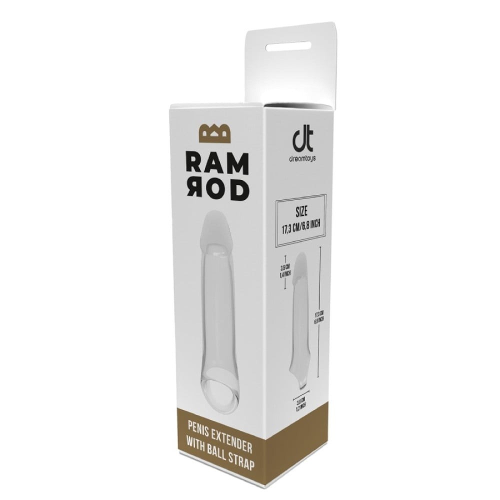 Секс игрушки - Насадка на пенис Dreamtoys Ramrod с кольцом для мошонки, прозрачная 4