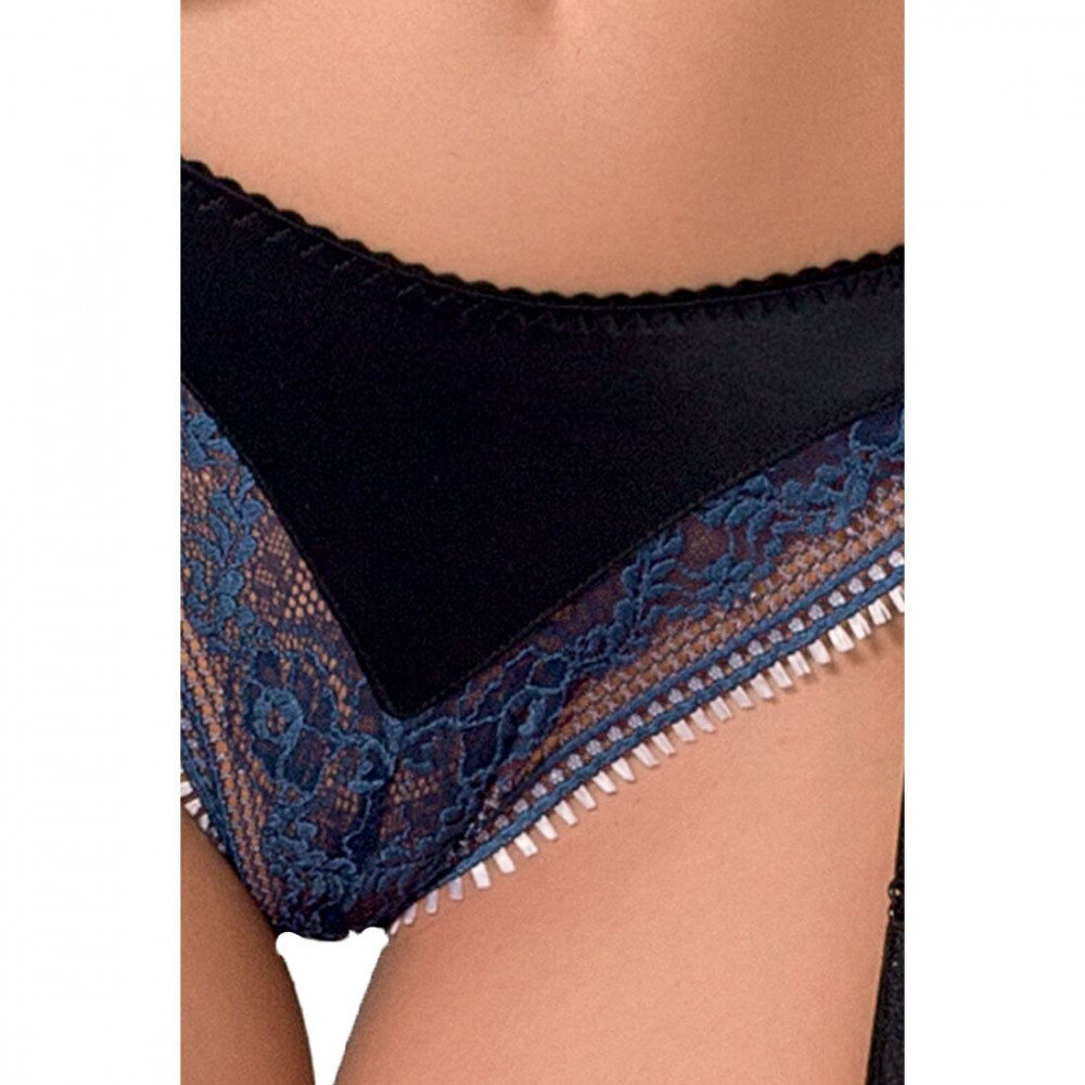 Эротические комплекты - Кружевной комплект белья Passion GISELE SET L/XL Black, бюстгальтер, трусики с пажами 1