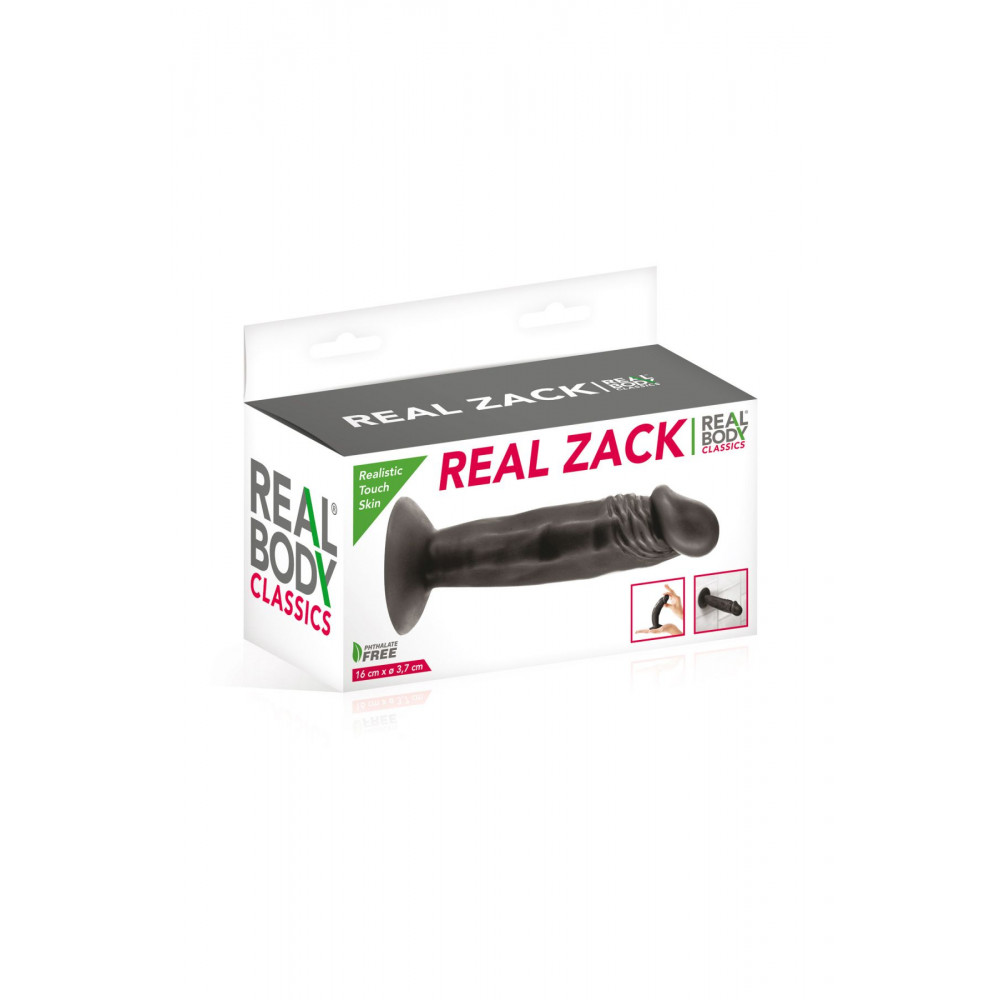 Фаллоимитаторы на присоске, двойные - Фаллоимитатор с присоской Real Body - Real Zack Black, TPE, диаметр 3,7см 2