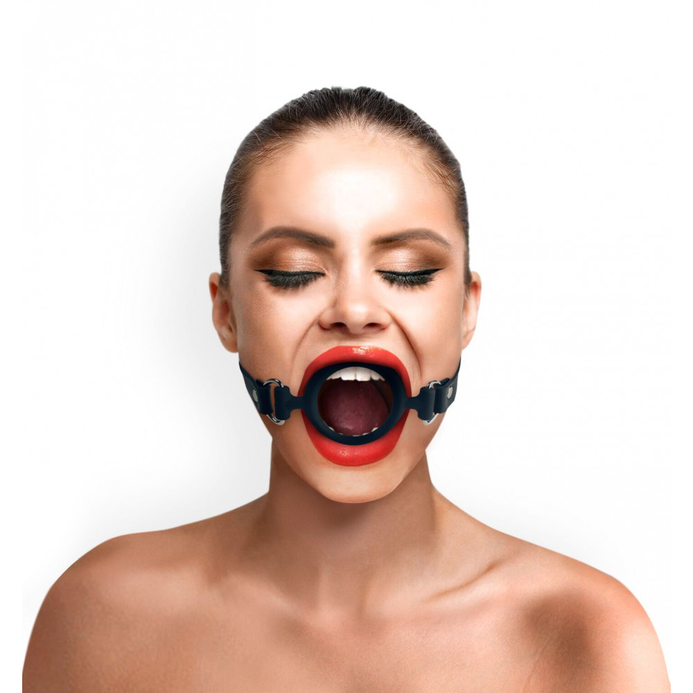 Кляп - Кляп силиконовое кольцо натуральная кожа, Gag Ring внутренний диаметр кольца 40 мм, Черный