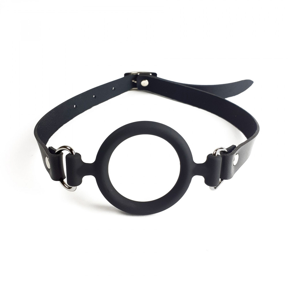 Кляп - Кляп силиконовое кольцо натуральная кожа, Gag Ring внутренний диаметр кольца 40 мм, Черный 3
