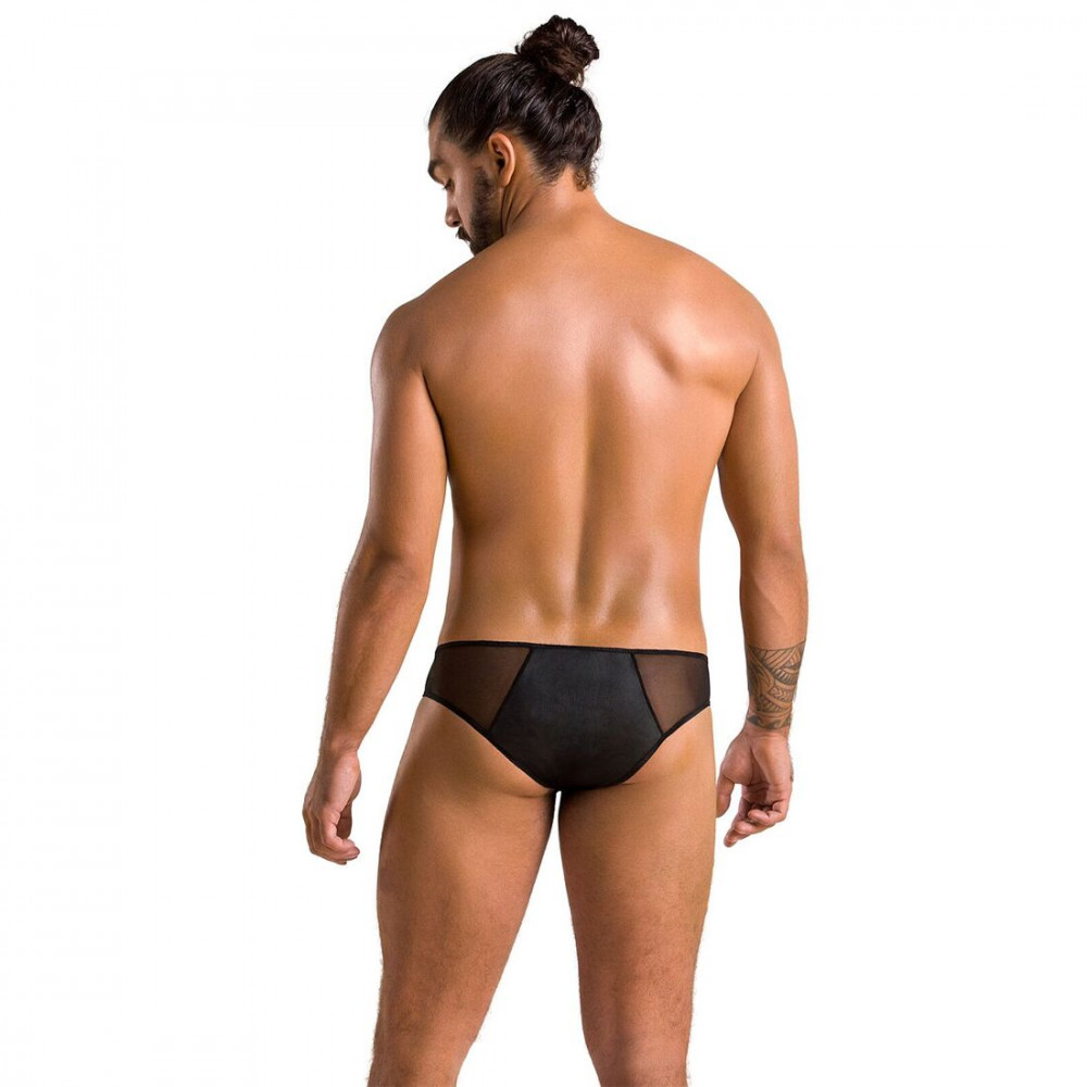 Стринги, трусы и шорты - Мужские слипы на молнии Passion 042 Slip Timmy XXL/XXXL Black, экокожа, сетка 3
