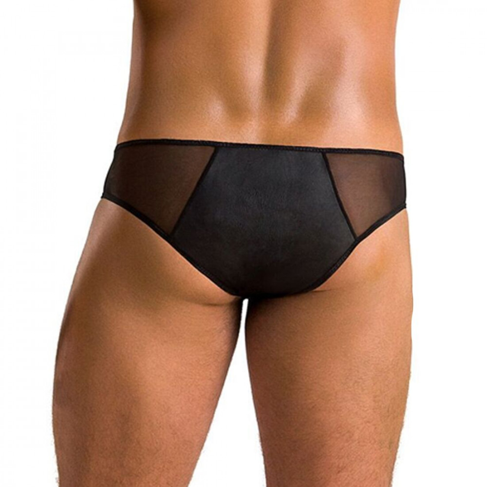 Стринги, трусы и шорты - Мужские слипы на молнии Passion 042 Slip Timmy XXL/XXXL Black, экокожа, сетка 5