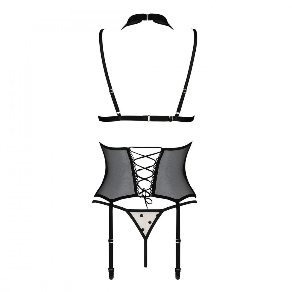 Эротические корсеты - Корсет с открытой грудью Passion DOMINICA CORSET L/XL beige, пажи для чулок, стринги 2