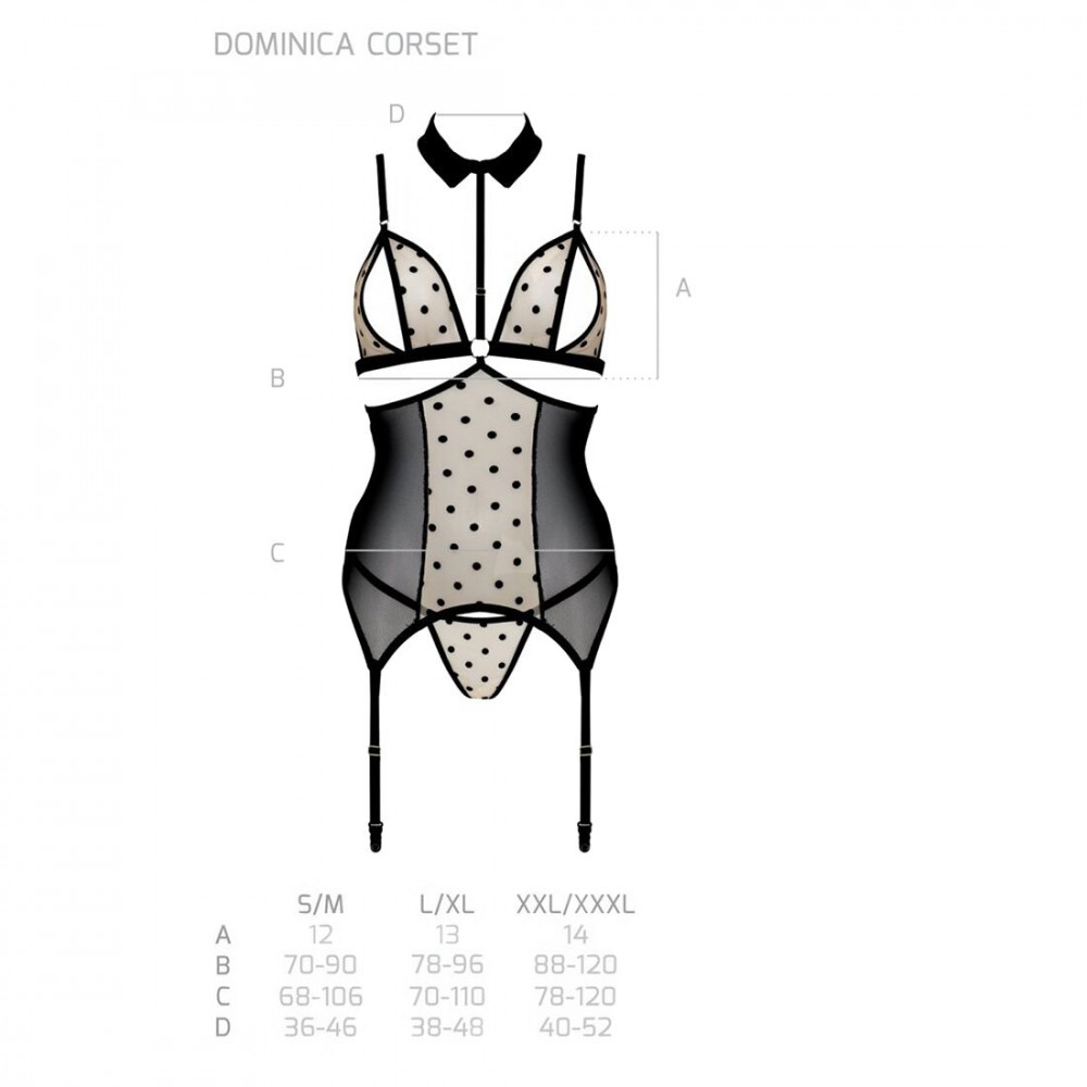 Эротические корсеты - Корсет с открытой грудью Passion DOMINICA CORSET L/XL beige, пажи для чулок, стринги 1