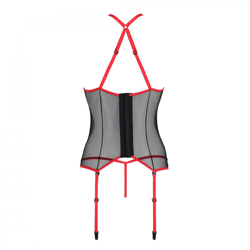 Эротические корсеты - Корсет с пажами Passion SATARA CORSET XXL/XXXL red, стринги, кружево, застежки спереди и сзади 2
