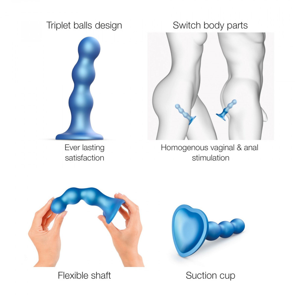 Страпон - Насадка для страпона Strap-On-Me Dildo Plug Balls Blue Metallic XXL 4