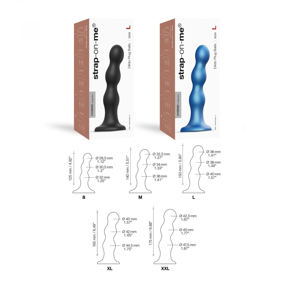 Страпон - Насадка для страпона Strap-On-Me Dildo Plug Balls Blue Metallic XXL 3