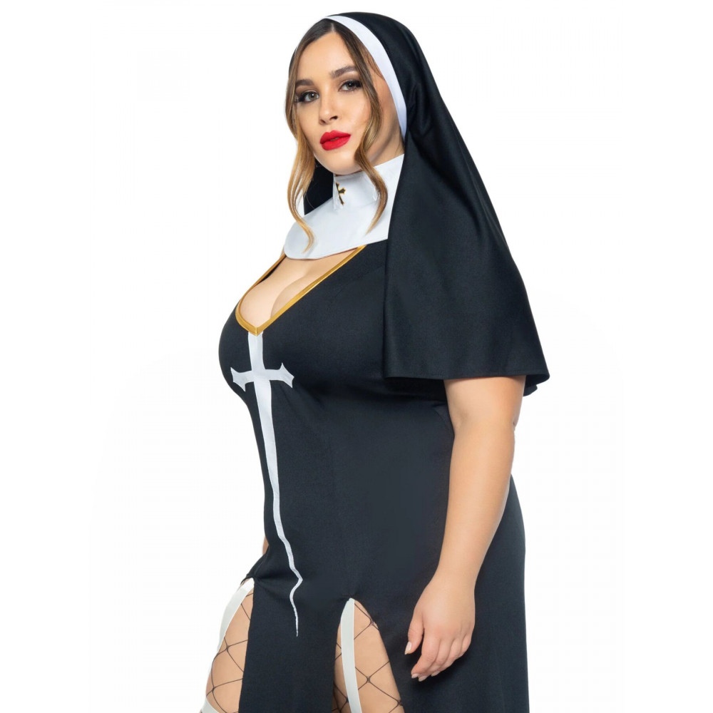 Эротические костюмы - Костюм монашки-грешницы Leg Avenue Sultry Sinner 1X-2X, платье, головной убор, воротник 2