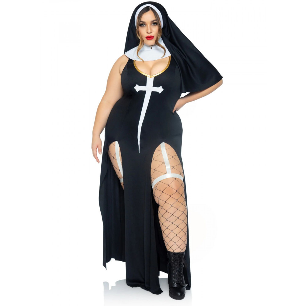 Эротические костюмы - Костюм монашки-грешницы Leg Avenue Sultry Sinner 1X-2X, платье, головной убор, воротник 4