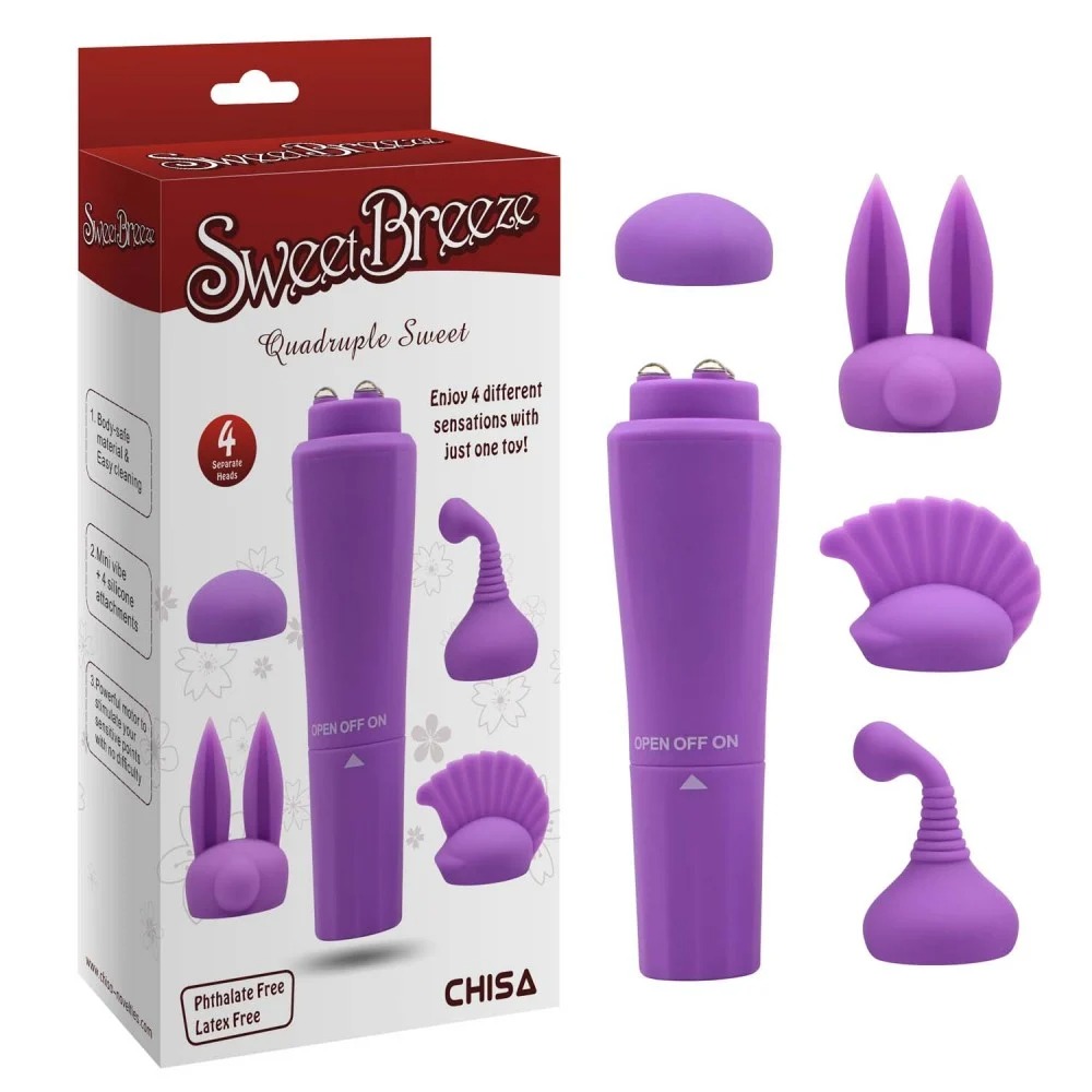 Секс игрушки - Вибро-стимулятор для клитора + 4 насадки Chisa Sweet Breeze, фиолетовый