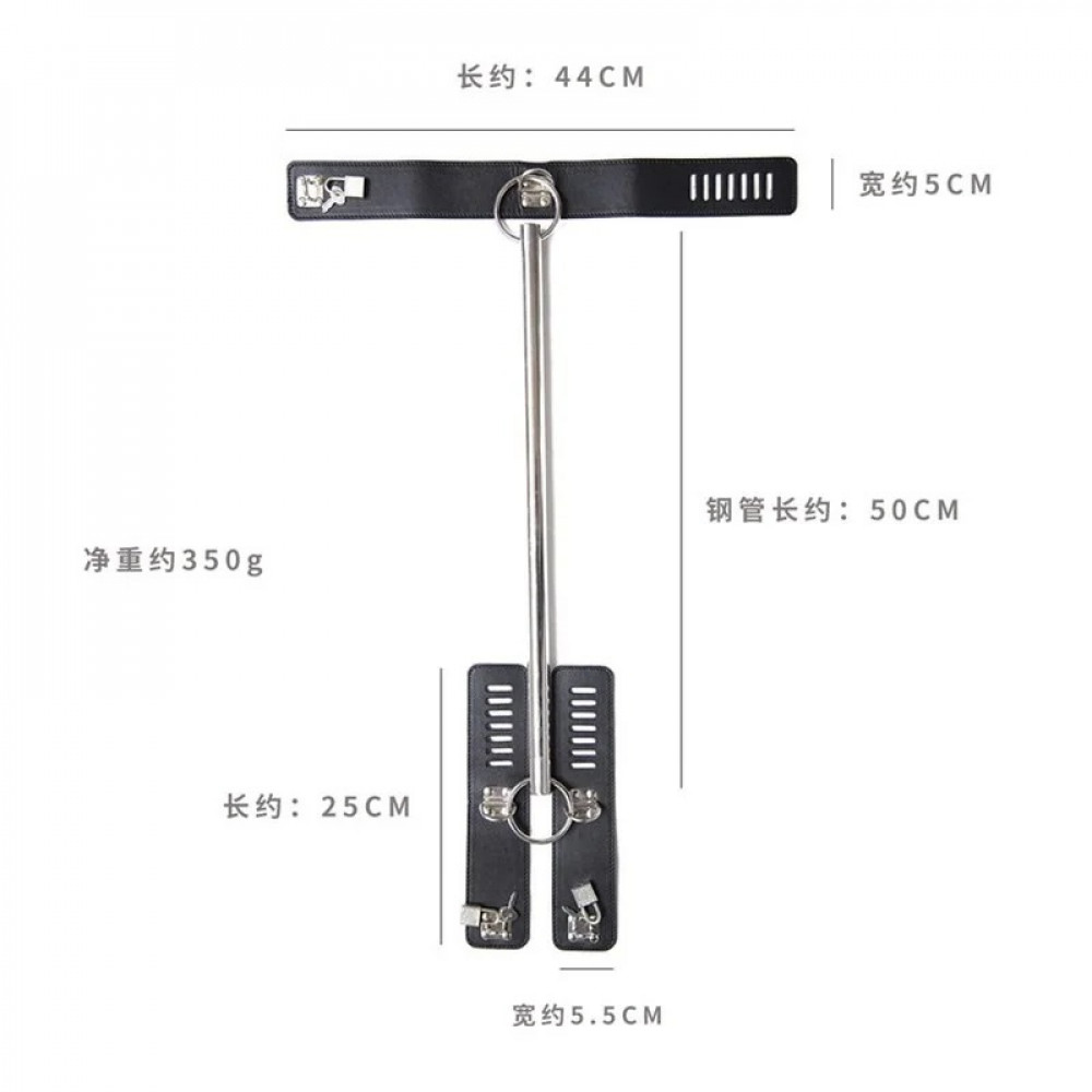 БДСМ игрушки - Бондаж для шеи и запястья Ds Fetish Metal bondage spreader bar with restraints black 1