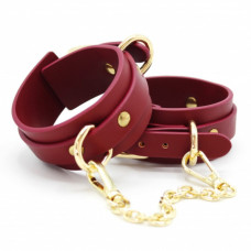 Наручники из экокожи бордовые Romfun Handcuff с золотистой фурнитурой