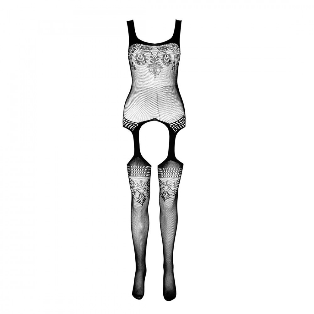 Бодистокинг - Бодистокинг Passion ECO BS008 black, с доступом, флористический декор, имитация подвязок 3