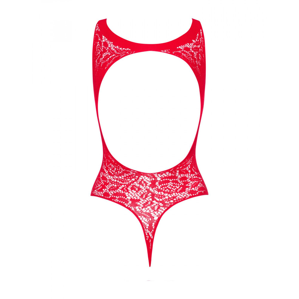 Эротическое боди - Ажурный бодистокинг с эффектом шнуровки Obsessive B120 teddy red S/M/L, красный 2
