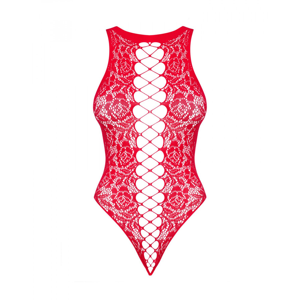 Эротическое боди - Ажурный бодистокинг с эффектом шнуровки Obsessive B120 teddy red S/M/L, красный 3