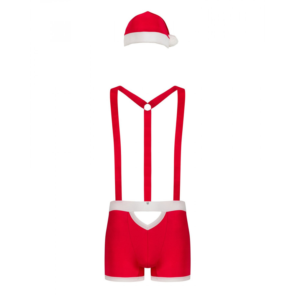 Боди, комплекты и костюмы - Мужской эротический костюм Санта-Клауса Obsessive Mr Claus L/XL, боксеры на подтяжках, шапочка с пом 3