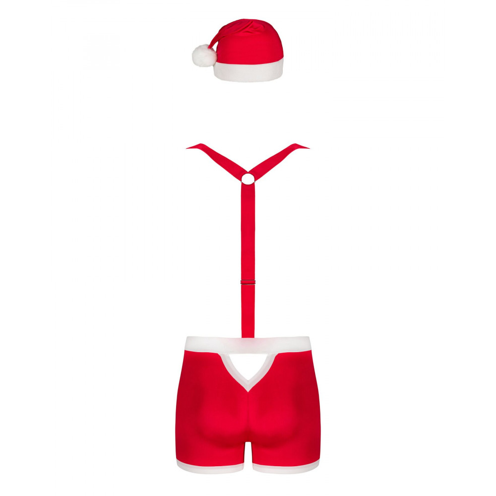 Боди, комплекты и костюмы - Мужской эротический костюм Санта-Клауса Obsessive Mr Claus L/XL, боксеры на подтяжках, шапочка с пом 2