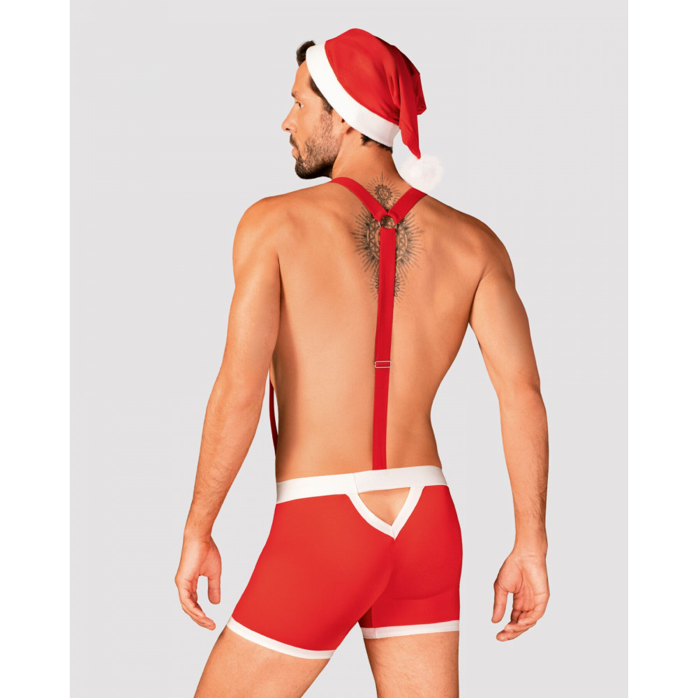 Боди, комплекты и костюмы - Мужской эротический костюм Санта-Клауса Obsessive Mr Claus L/XL, боксеры на подтяжках, шапочка с пом 6