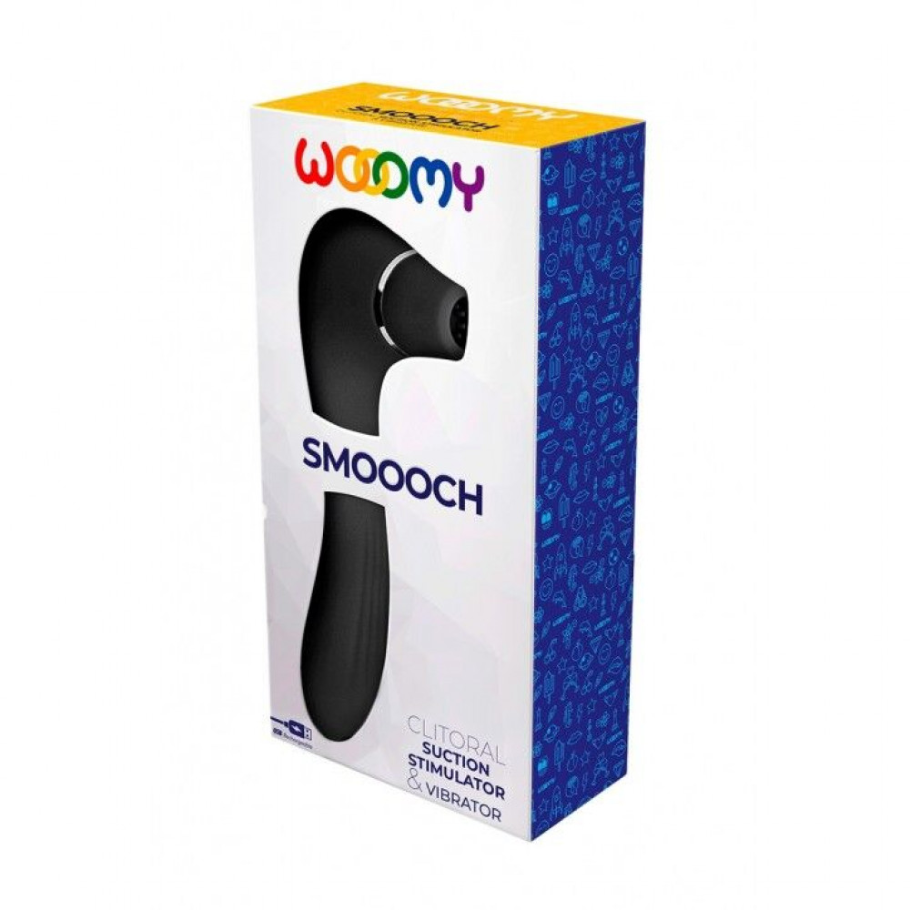 Вибраторы вакуумные - Вакуумный стимулятор с вибрацией Wooomy Smoooch Black Clitoral Suction & Vibration 1