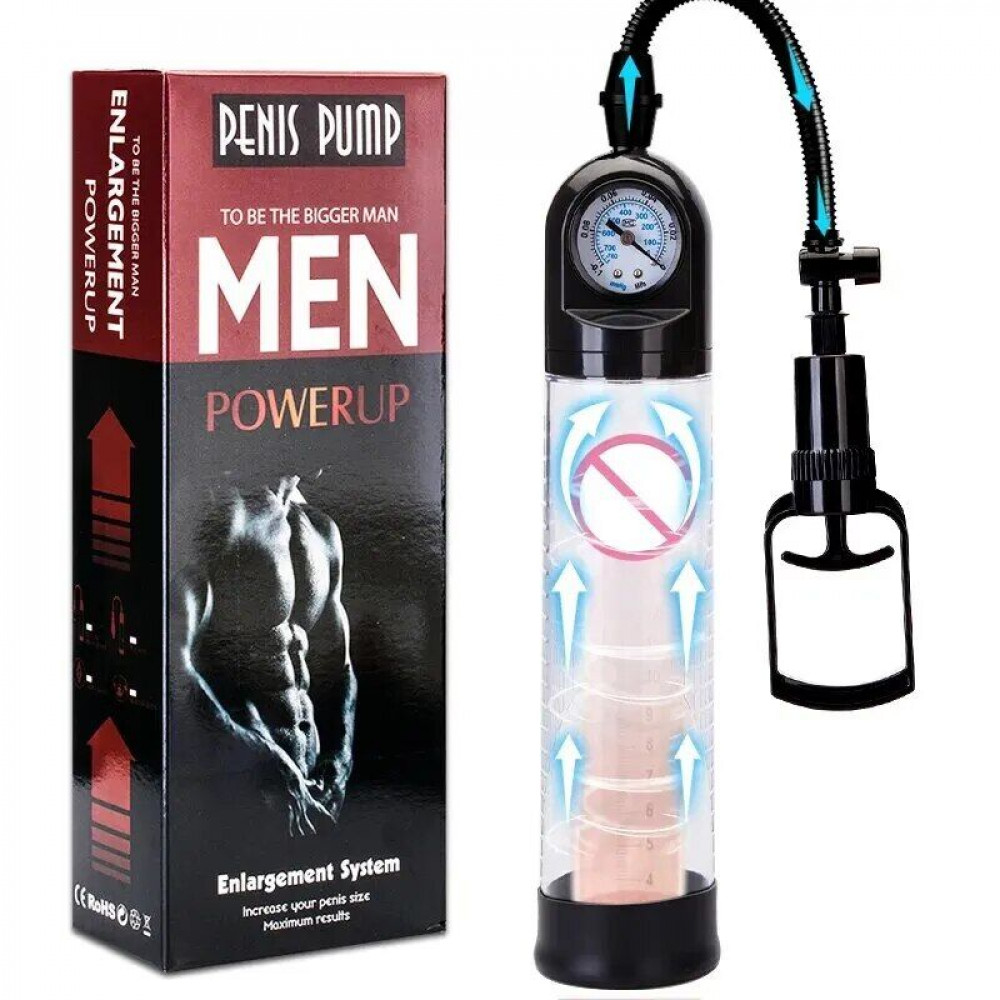 Вакуумная помпа на член - Вакуумная помпа Men Powerup со стрелочным манометром и ручным насосом 1