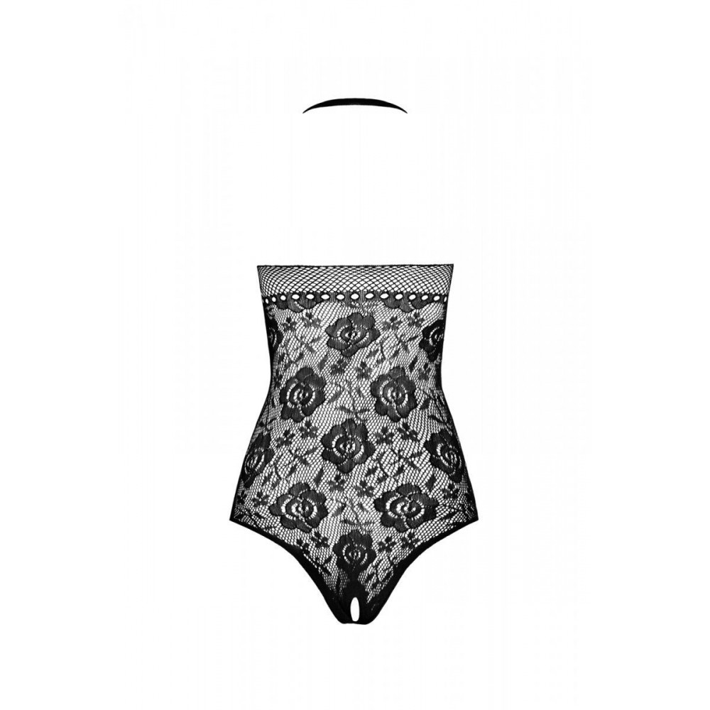 Бодистокинг - Бодистокинг с имитацией корсетной шнуровки Passion BS094 One Size, black, цветочный узор, с доступом 6