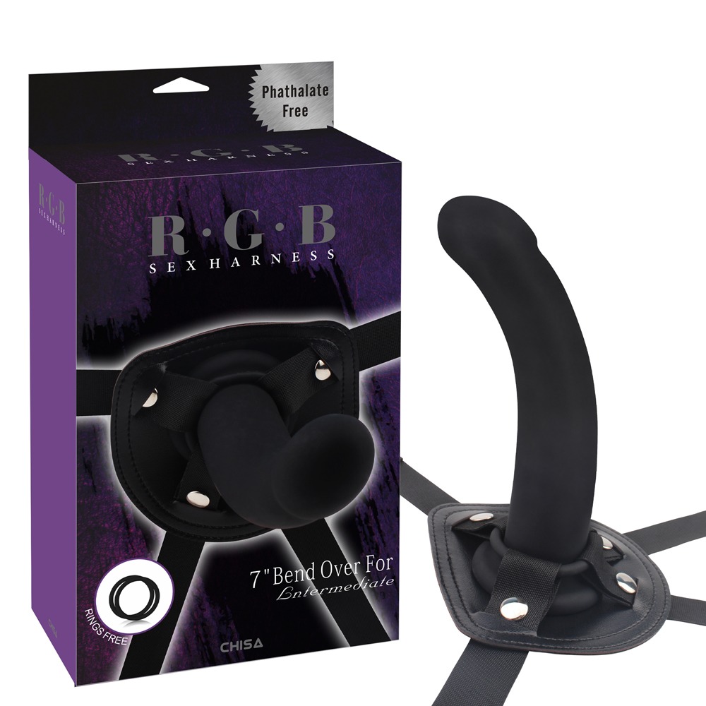 Секс игрушки - Страпон с кольцевым креплением Chisa R.G.B Bend Over For и фаллоимитатором, черный