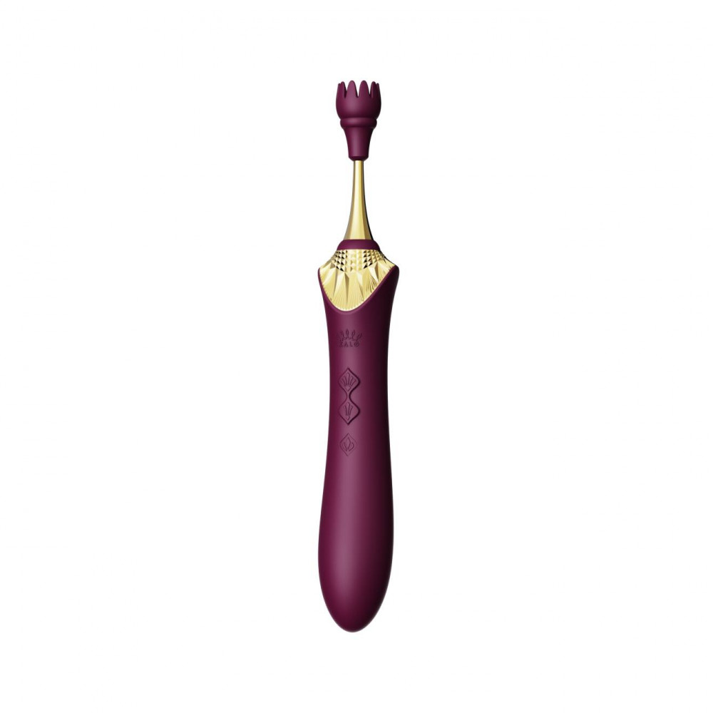 Вибропули  - Вибратор двухсторонний универсальный ZALO BESS 2 Velvet Purple с 4 насадками и нагревом, фиолетовый 4
