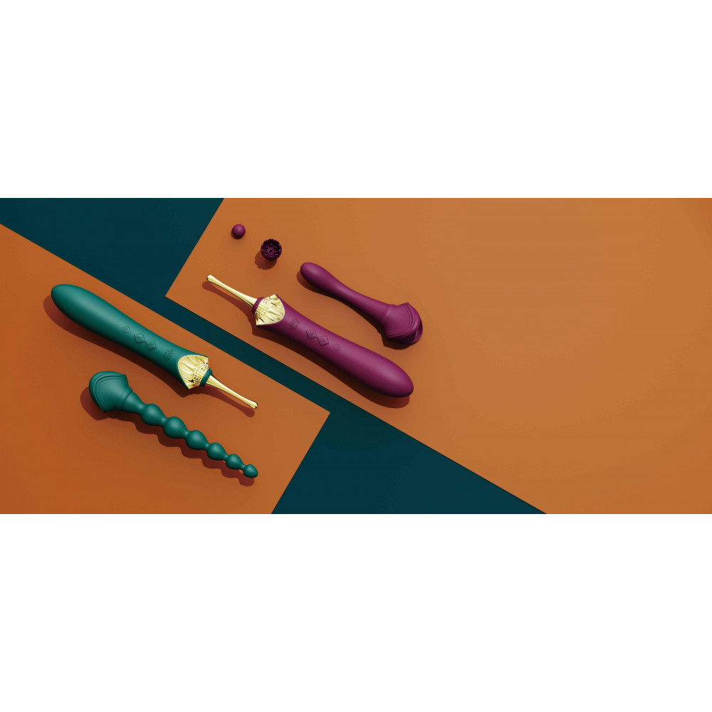 Вибропули  - Вибратор двухсторонний универсальный ZALO BESS 2 Velvet Purple с 4 насадками и нагревом, фиолетовый 12