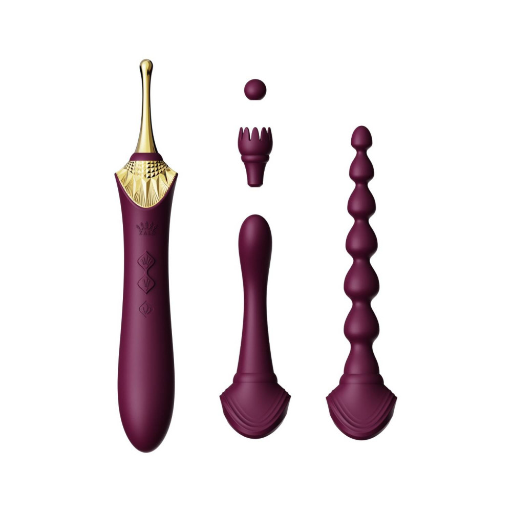 Вибропули  - Вибратор двухсторонний универсальный ZALO BESS 2 Velvet Purple с 4 насадками и нагревом, фиолетовый 1