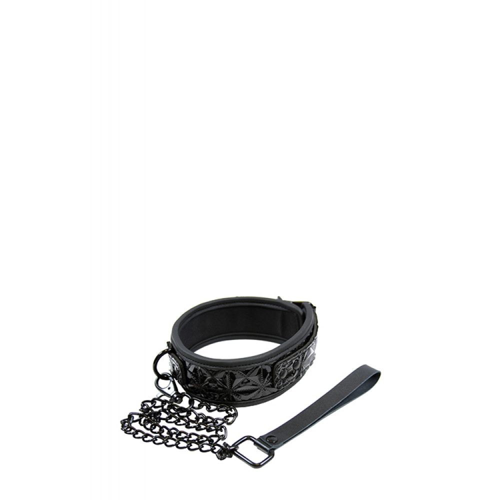Ошейники, поводки - Ошейник с поводком SINFUL BLACK COLLAR