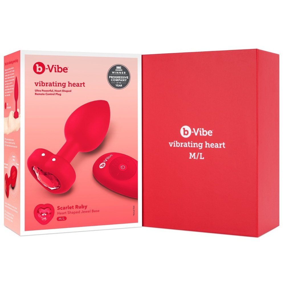Секс игрушки - Анальная пробка с вибрацией и пультом управления B-Vibe Vibrating Heart Plug M/L Red 1