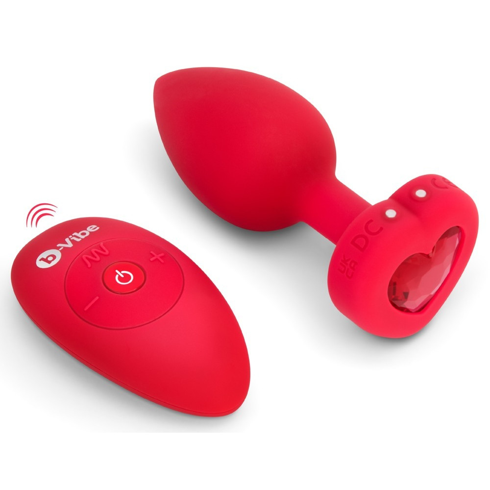 Секс игрушки - Анальная пробка с вибрацией и пультом управления B-Vibe Vibrating Heart Plug M/L Red