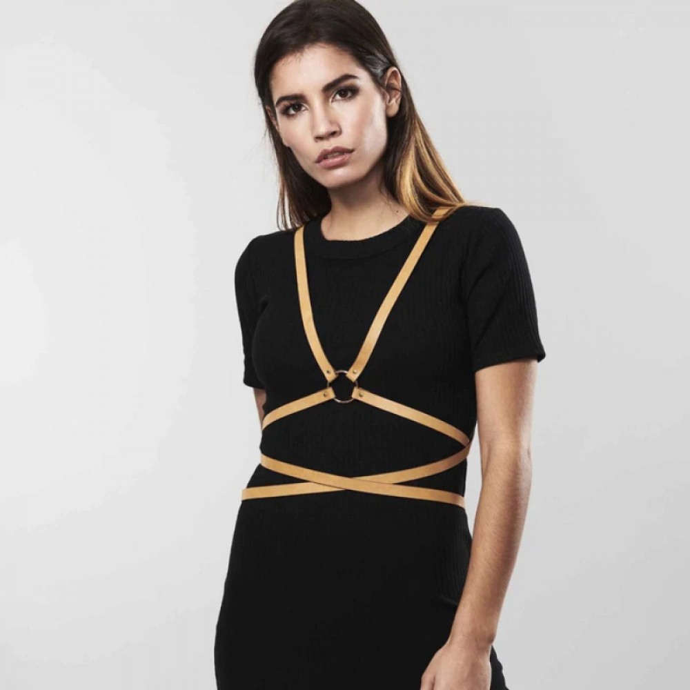 Чокеры, портупеи - Портупея на грудь с акцентом на талии MAZE Bijoux Indiscrets бежевая, OS