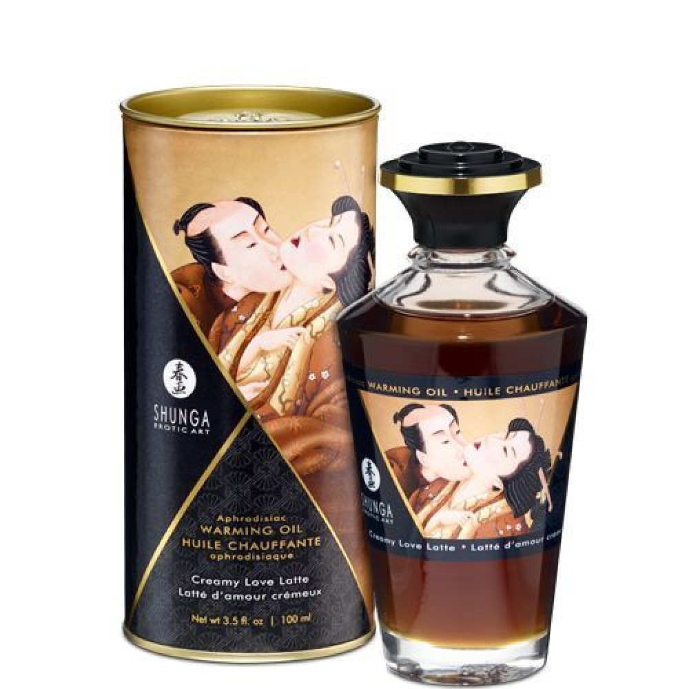 Массажные масла и свечи - Разогревающее масло Shunga Aphrodisiac Warming Oil - Creamy Love Latte (100 мл) без сахара, вкусный