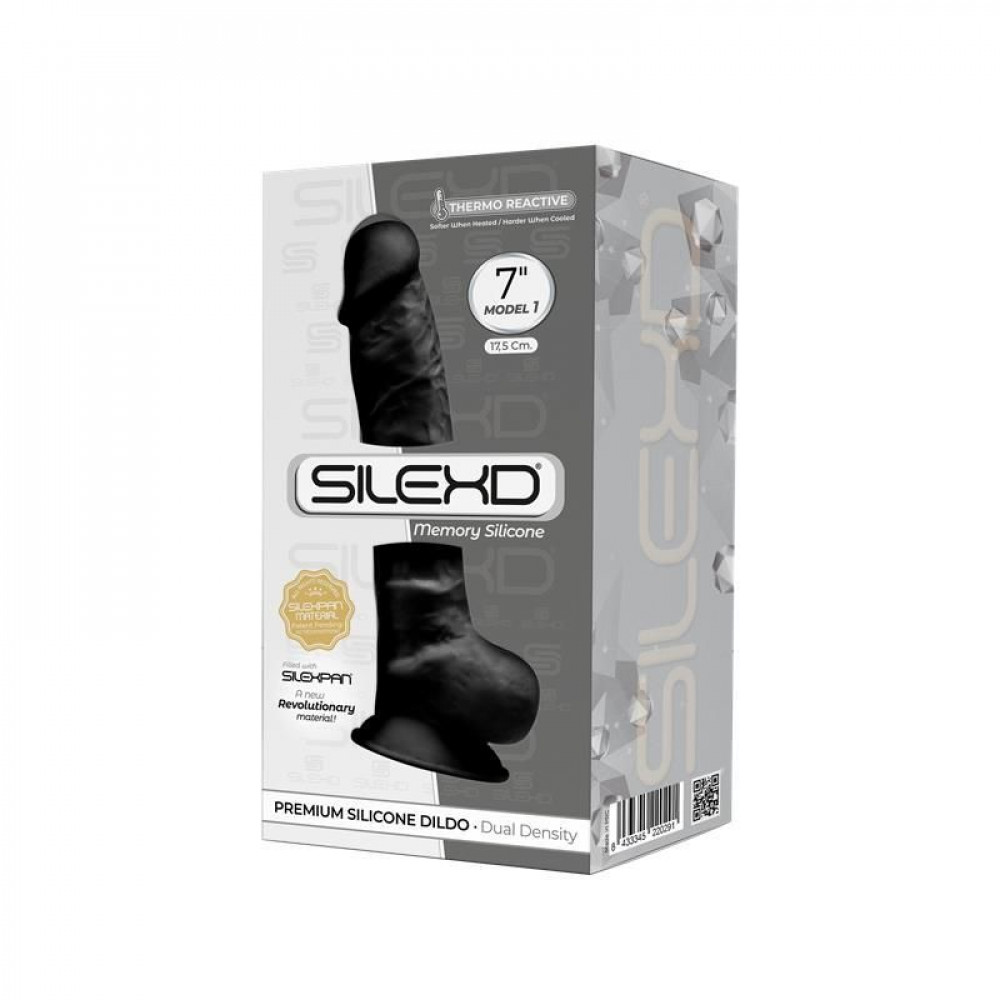 Фаллоимитаторы на присоске, двойные - Фаллоимитатор SilexD Johnny Black (MODEL 1 size 7in), двухслойный, силикон+Silexpan, диаметр 3,8см 1