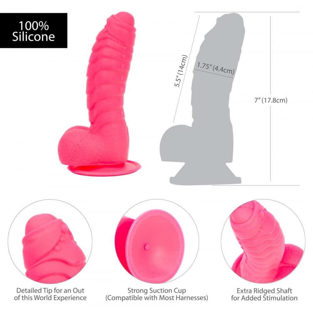 Фаллоимитаторы на присоске, двойные - Ребристый фаллоимитатор на присоске ADDICTION — Tom 7″ Dildo With Balls — Pink, вибропуля в подарок 2