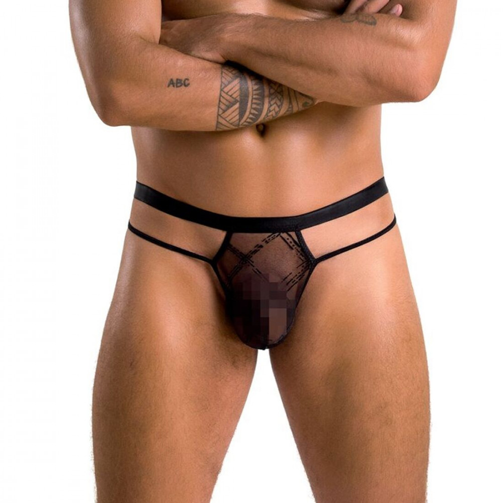 Стринги, трусы и шорты - Мужские прозрачные стринги Passion 029 Thong Collin S/M Black, сетка