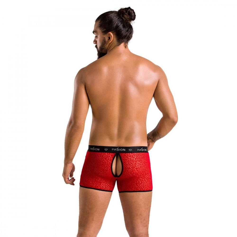 Стринги, трусы и шорты - Мужские прозрачные боксеры Passion 046 Short Parker L/XL Red, сетка, под леопард 3