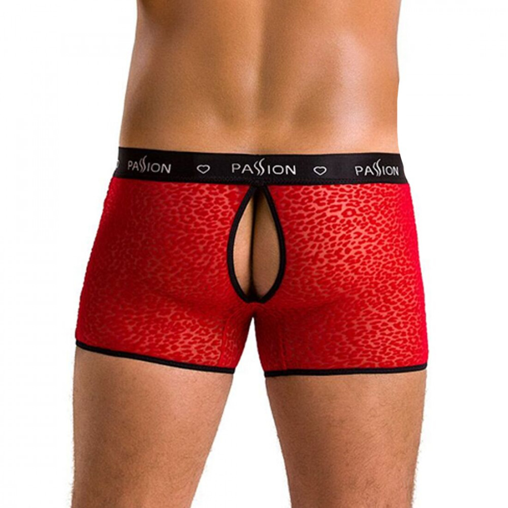 Стринги, трусы и шорты - Мужские прозрачные боксеры Passion 046 Short Parker L/XL Red, сетка, под леопард 5