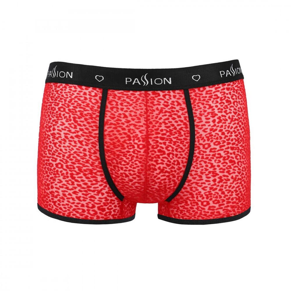 Стринги, трусы и шорты - Мужские прозрачные боксеры Passion 046 Short Parker L/XL Red, сетка, под леопард 2