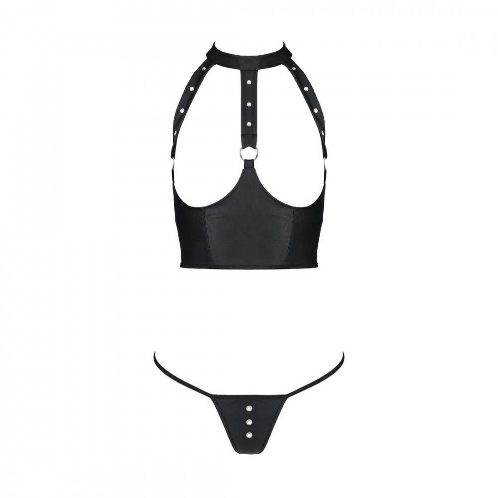 Эротические комплекты - Комплект белья с открытой грудью Passion GENEVIA SET WITH OPEN BRA S/M black, корсет, стринги 3