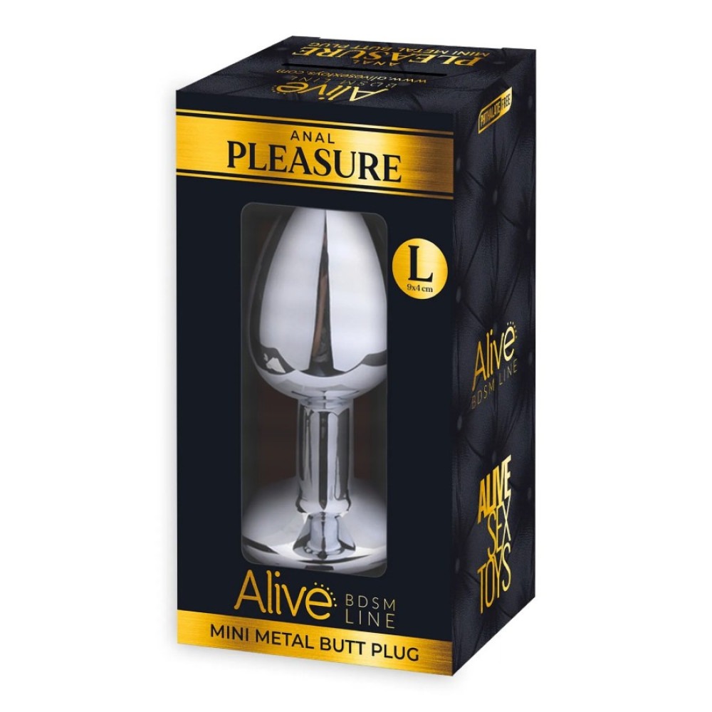 Секс игрушки - Анальная металлическая пробка Alive Anal Pleasure с прозрачным камнем, L 4