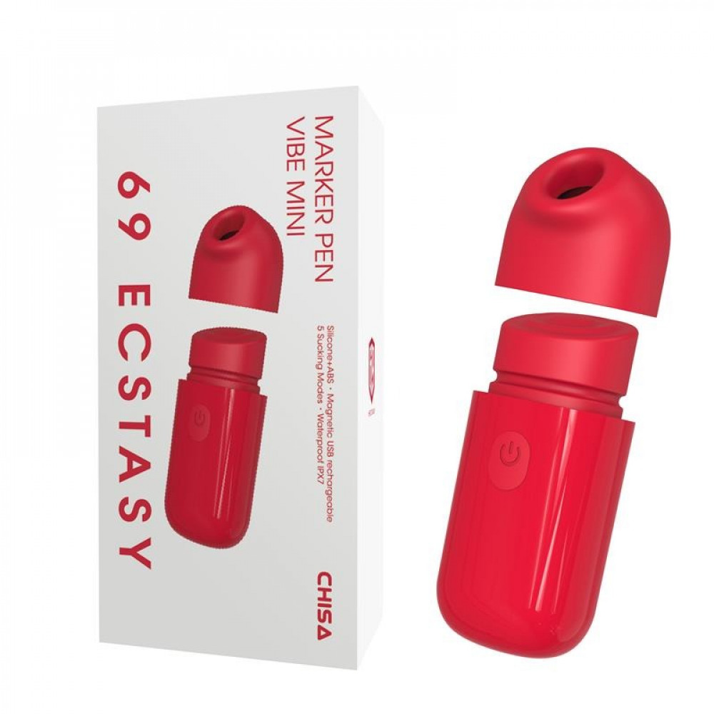 Секс игрушки - Мини вибратор Chisa 69 ECSTASY Marker Pen с вакуумной стимуляцией клитора, красный