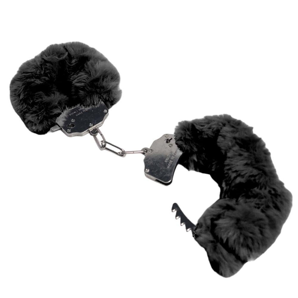 БДСМ игрушки - Наручники DS Fetish Plush handcuffs, металл с мехом, черные 1