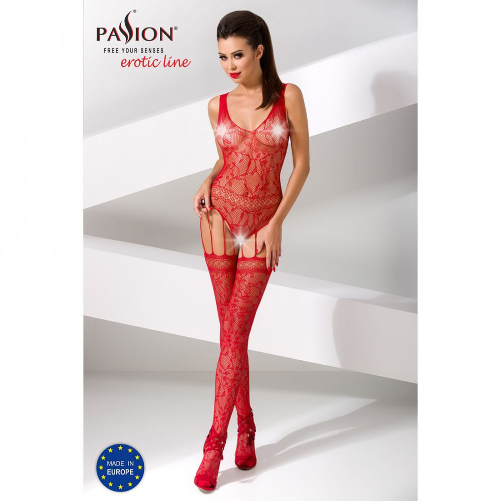 Бодистокинг - Бодистокинг Passion BS051 red, комбинезон, имитация чулок и боди 4