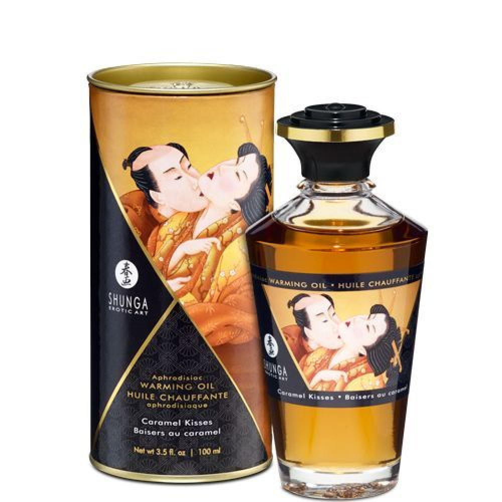 Массажные масла и свечи - Разогревающее масло Shunga Aphrodisiac Warming Oil - Caramel Kisses (100 мл) без сахара, вкусный