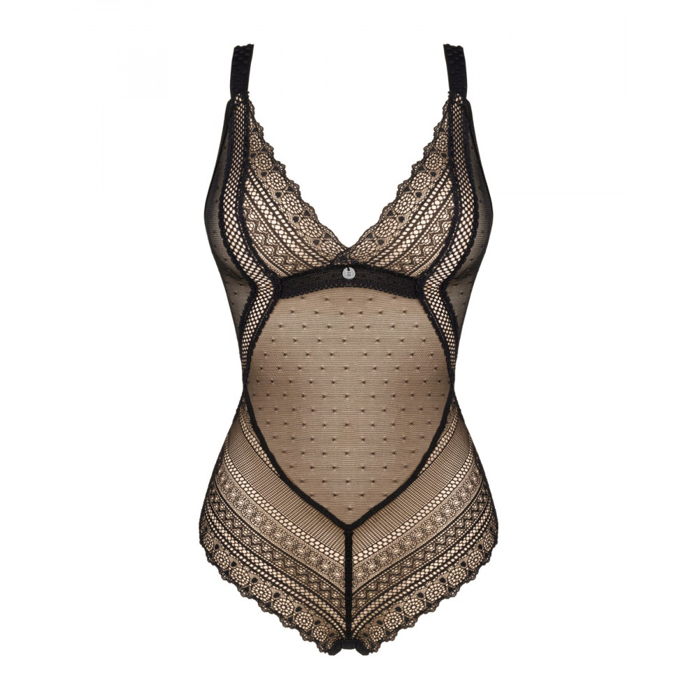 Эротическое боди - Кружевное боди с декольте Obsessive Estiqua teddy M/L, черное, широкие лямки 3