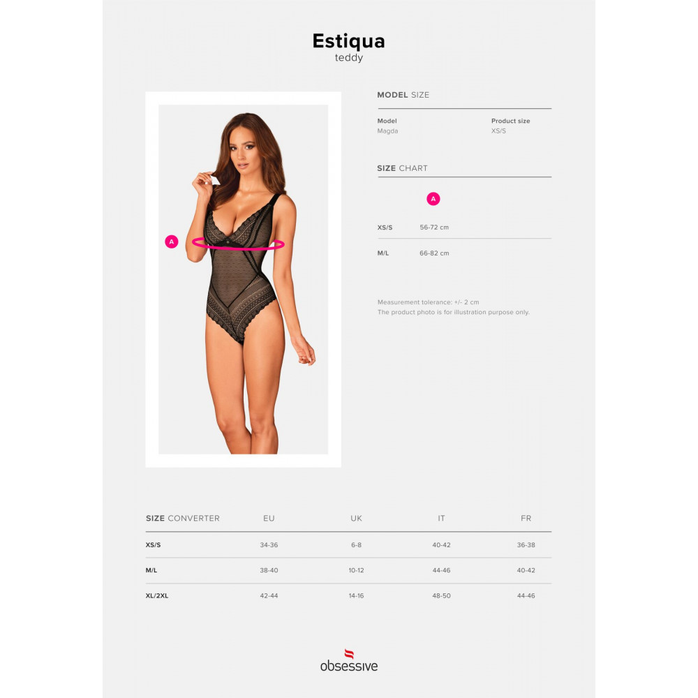 Эротическое боди - Кружевное боди с декольте Obsessive Estiqua teddy M/L, черное, широкие лямки 1